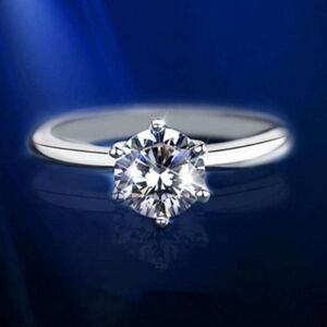 NWT-6mm 0.5CT Moissanite Diamond 925 Sterling Silver Six Claw Adjustable Ring